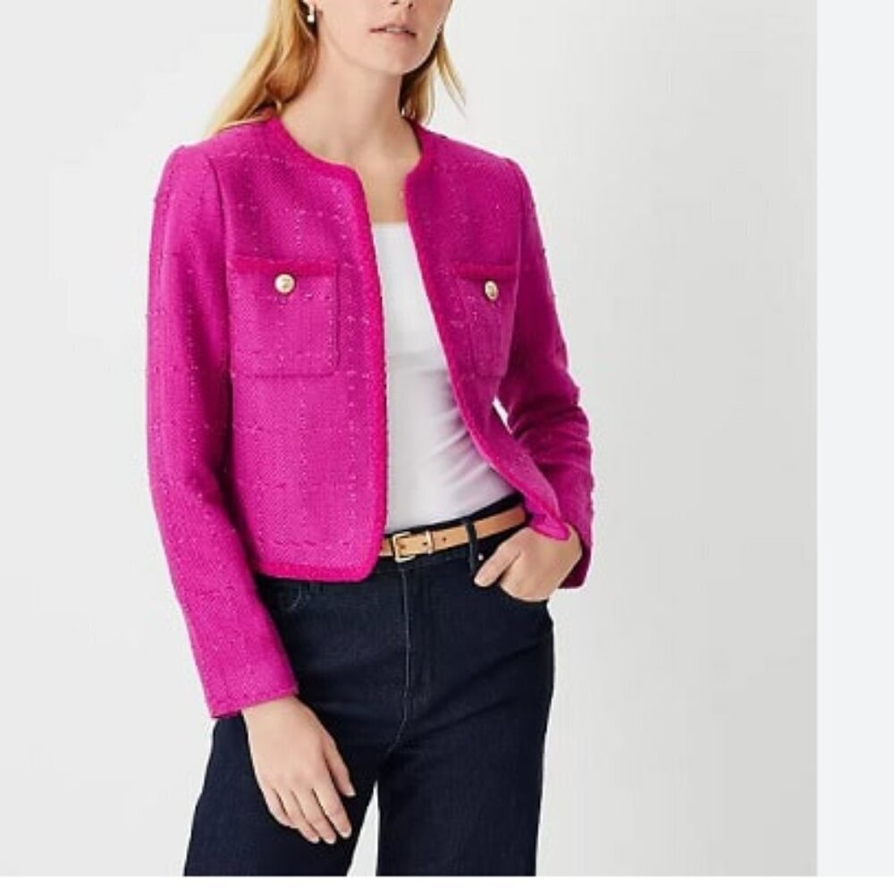 Ann Taylor Braided Tweed Patch-Pocket Jacket size 18 professional office NWT